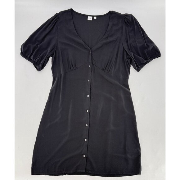 GAP Women’s Black Puff Sleeve Button Mini Dress Size L Preppy Normcore Simple - Picture 4 of 12
